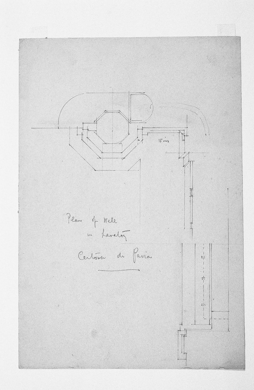 Suunnitelma pesuhuoneen kaivosta, Certosa di Pavia, 1891. tekijältä Charles Rennie Mackintosh