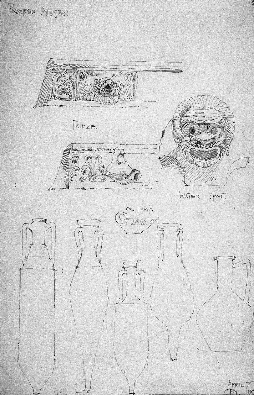 Pompeijin museo, 1890 [1891], lyijykynä tekijältä Charles Rennie Mackintosh