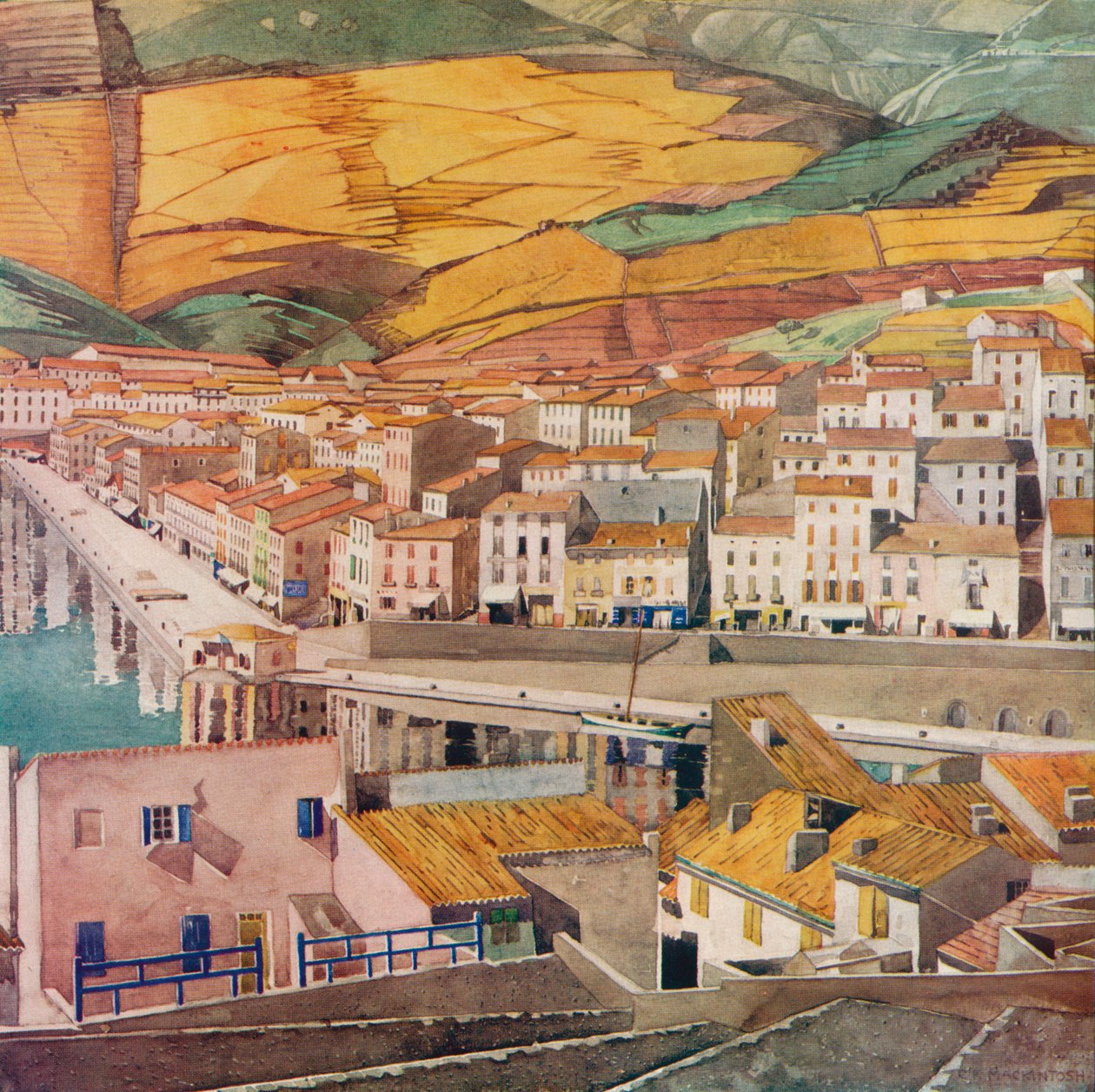 Port Vendres, kaupunki, vuodelta 1925 tekijältä Charles Rennie Mackintosh