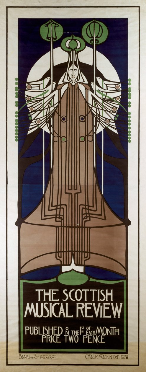 Scottish Musical Review -julkaisua mainostava juliste tekijältä Charles Rennie Mackintosh