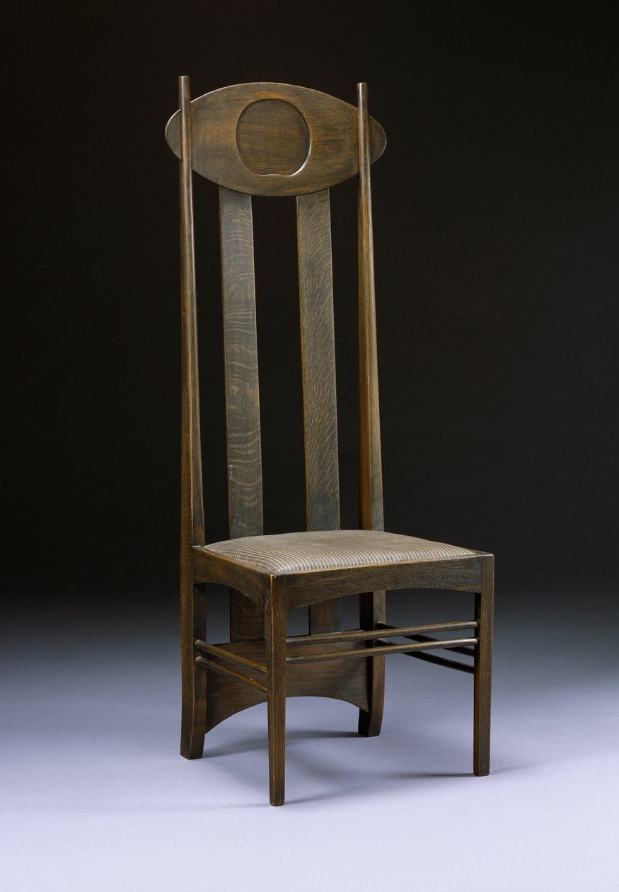 Harvinainen ja tärkeä korkeaselkänojallinen tuoli, n. 1898-99 (tammi) tekijältä Charles Rennie Mackintosh