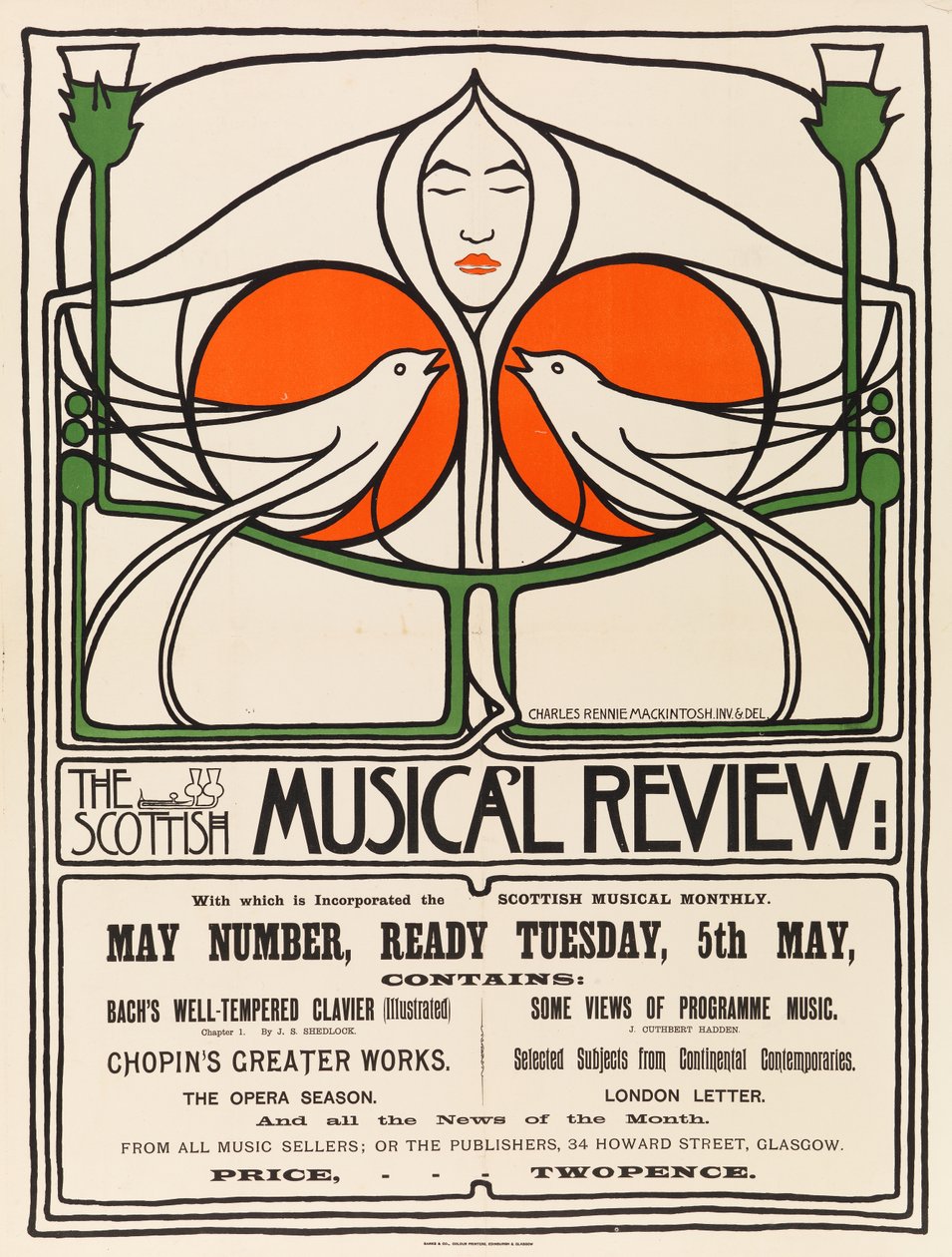 Scottish Musical Review (planografinen painatus, litografia, paperi) tekijältä Charles Rennie Mackintosh