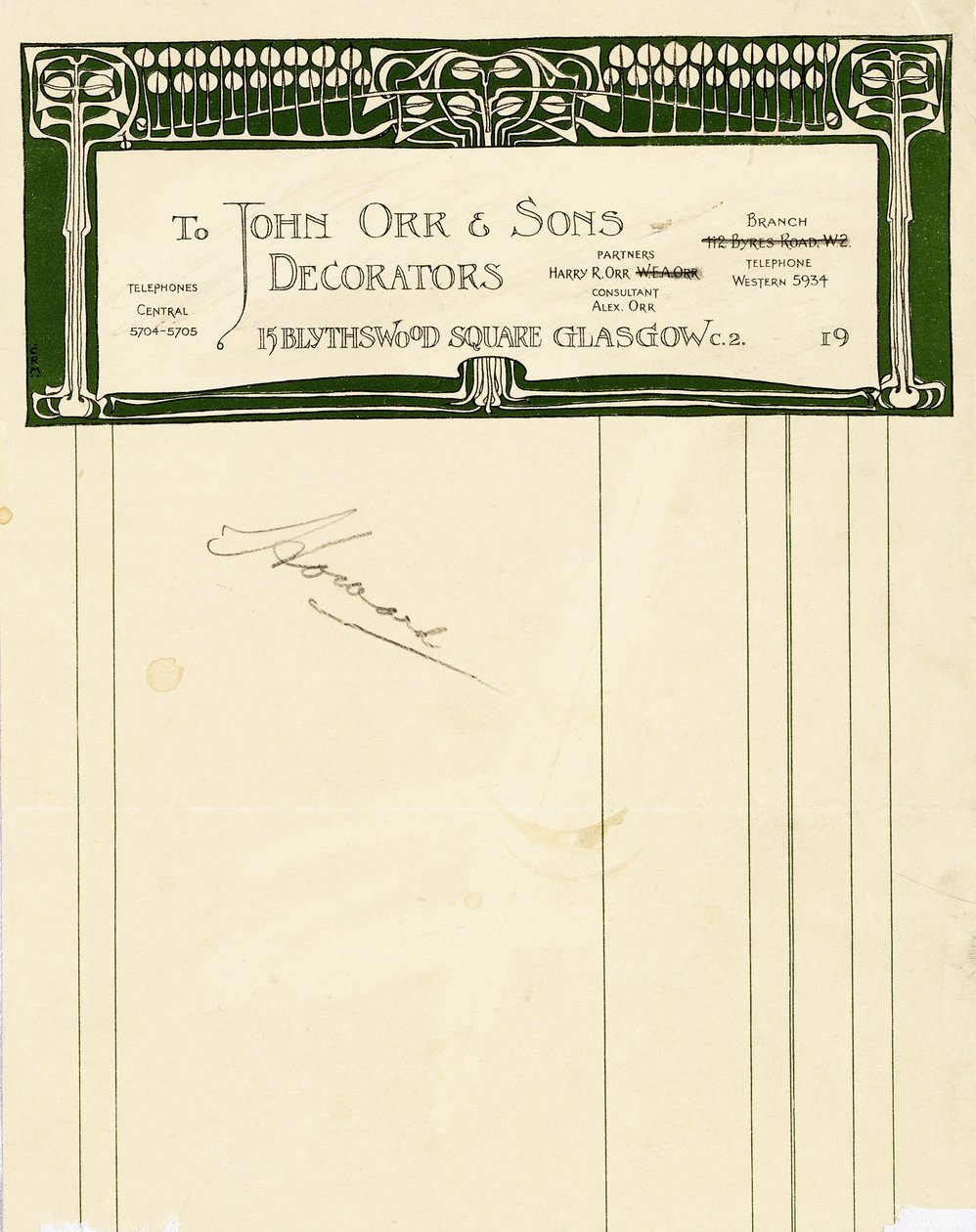 Paperitavarasuunnittelu John Orr & Sonsille, Glasgow, n. 1894-1898 (painettu paperi) tekijältä Charles Rennie Mackintosh