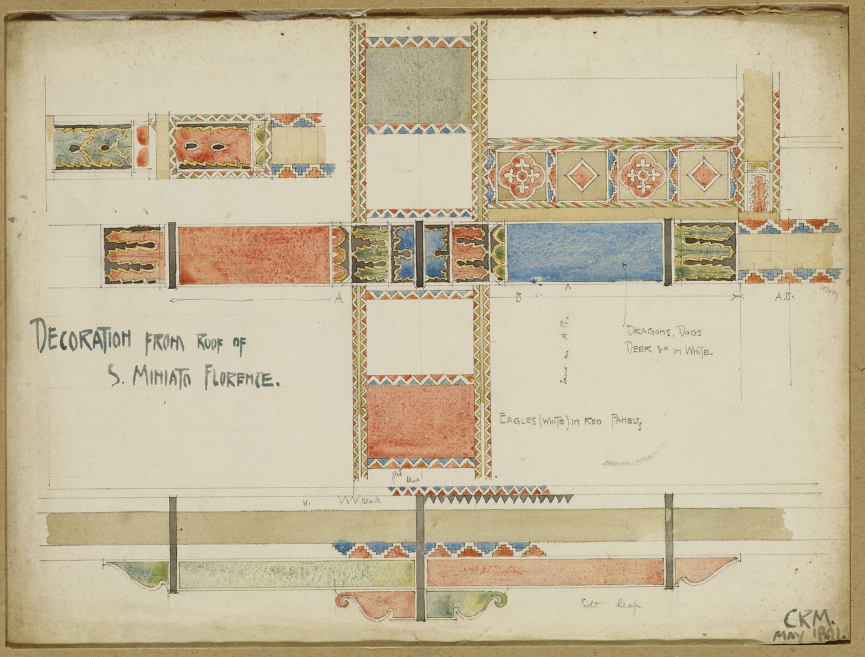 Koristeellisten kattopaneelien tutkimukset, San Miniato, Firenze, 1891 tekijältä Charles Rennie Mackintosh