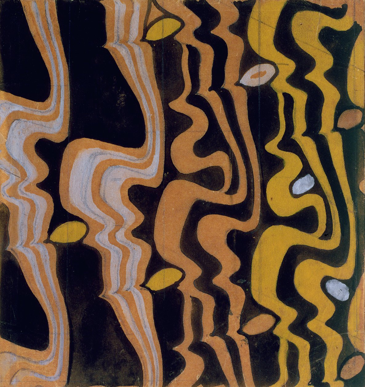 Tekstiilisuunnittelu (wc ja kynä ruskealle paperille) tekijältä Charles Rennie Mackintosh