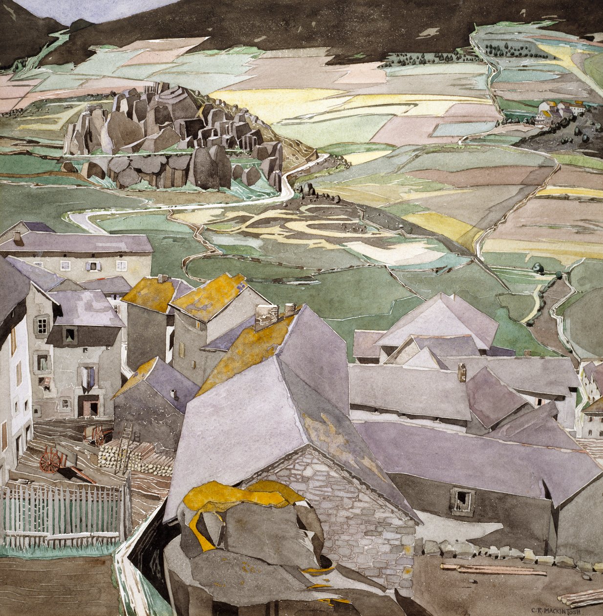 La Lagonnen kylä (akvarelli paperille) tekijältä Charles Rennie Mackintosh