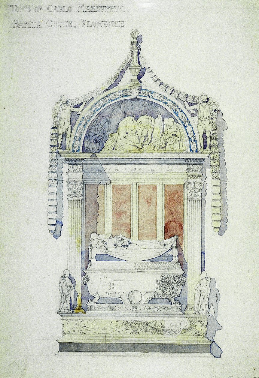 Carlo Marsuppinin hauta, Santa Croce, Firenze, 1891 (vesiväri paperille). tekijältä Charles Rennie Mackintosh