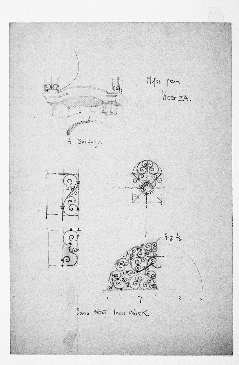Vicenza, vasemmalla Parveke ja alla Joitakin rautaesineitä, 1891. tekijältä Charles Rennie Mackintosh