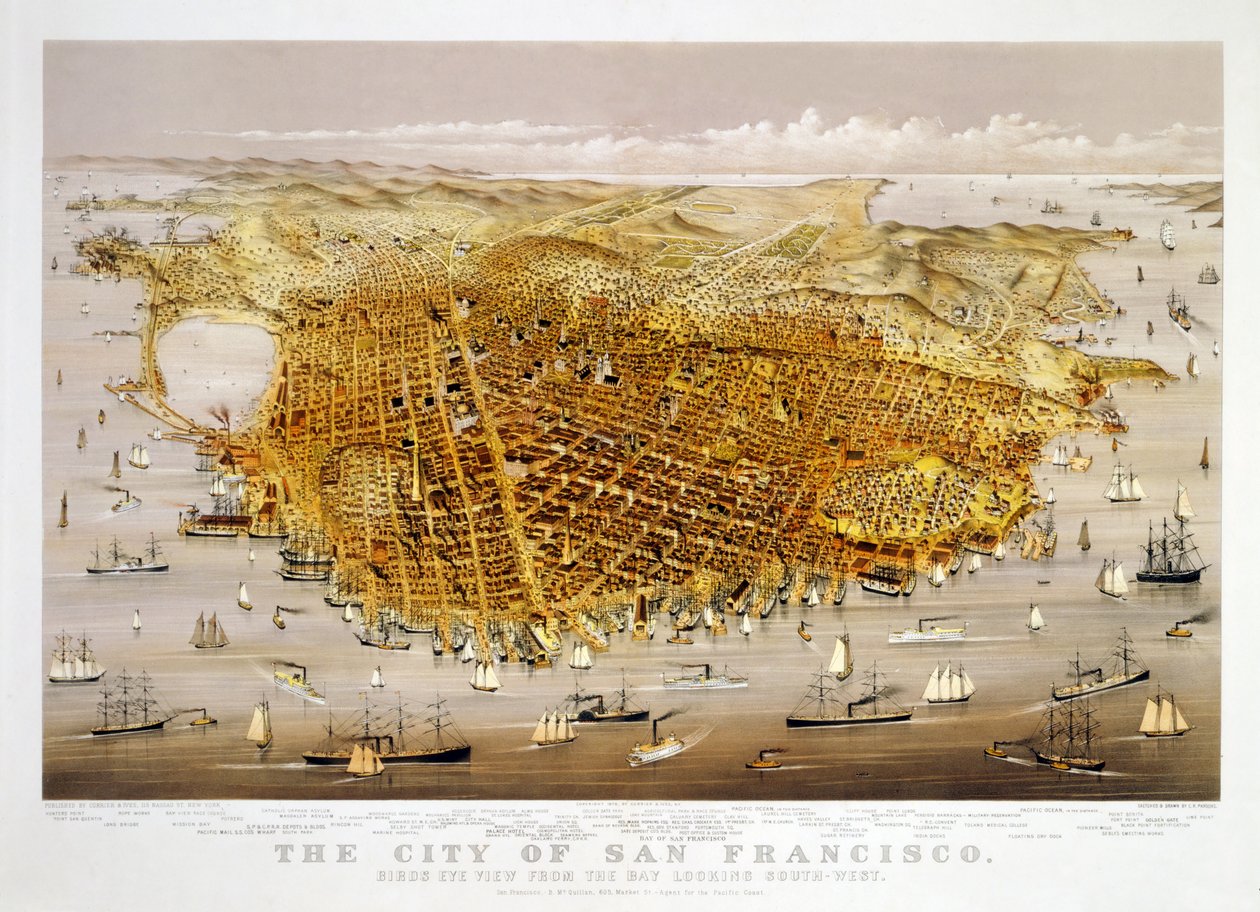 San Franciscon kaupunki, pub. 1878 (värilitografia) tekijältä Charles Richard Parsons