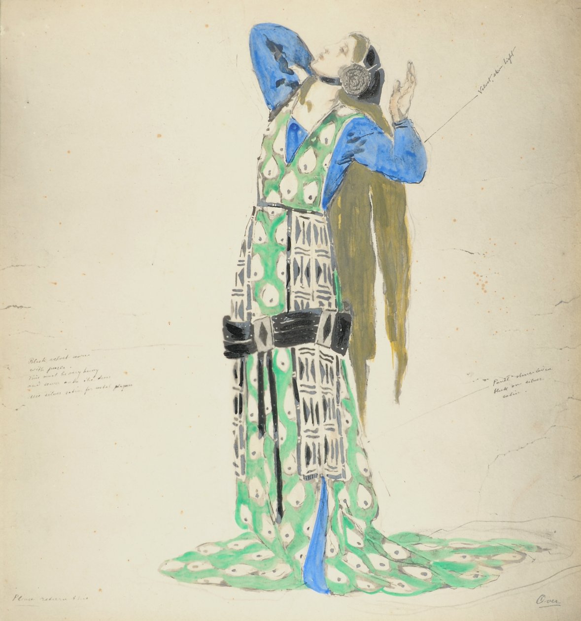Pukusuunnittelu Bellengerelle Le Mort de Tintagilesissa, 1912 (wc paperilla) tekijältä Charles Ricketts