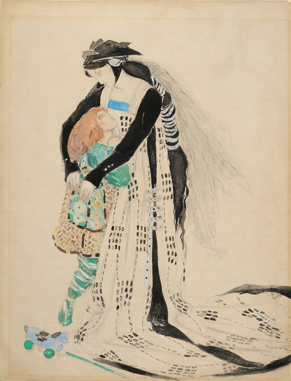 Pukusuunnittelu Tintagileen kuolemalle, 1912 (wc paperilla) tekijältä Charles Ricketts