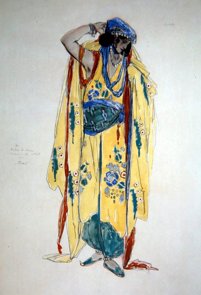 Ouladen pukusuunnittelu, n. 1920 (akvarelli, guassi & kynä paperille) tekijältä Charles Ricketts