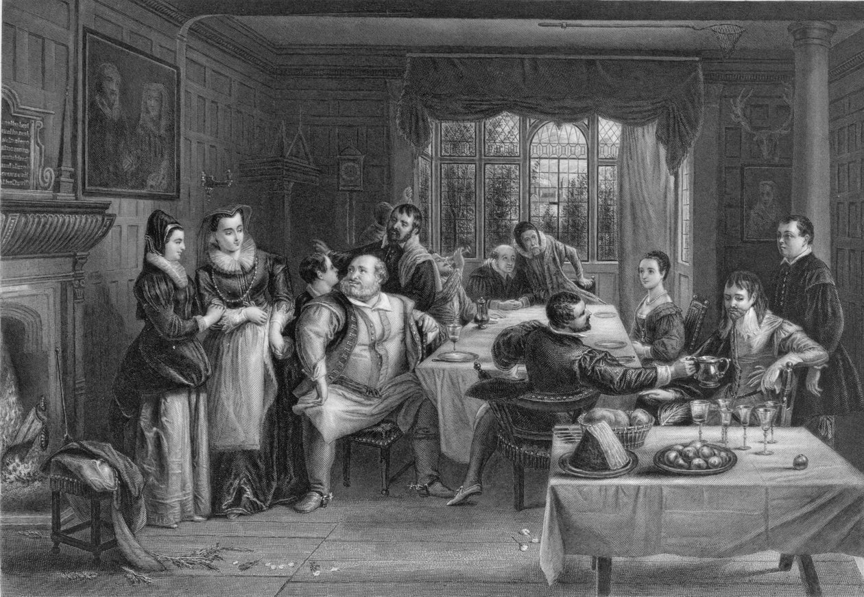 Falstaff ja hänen ystävänsä, kaiverrus William Greatbach (s.1802) (kaiverrus) tekijältä Charles Robert (after) Leslie