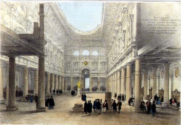 Suunnittelu Royal Exchange -sisustukseen, katsoen länteen tekijältä Charles Robert Cockerell