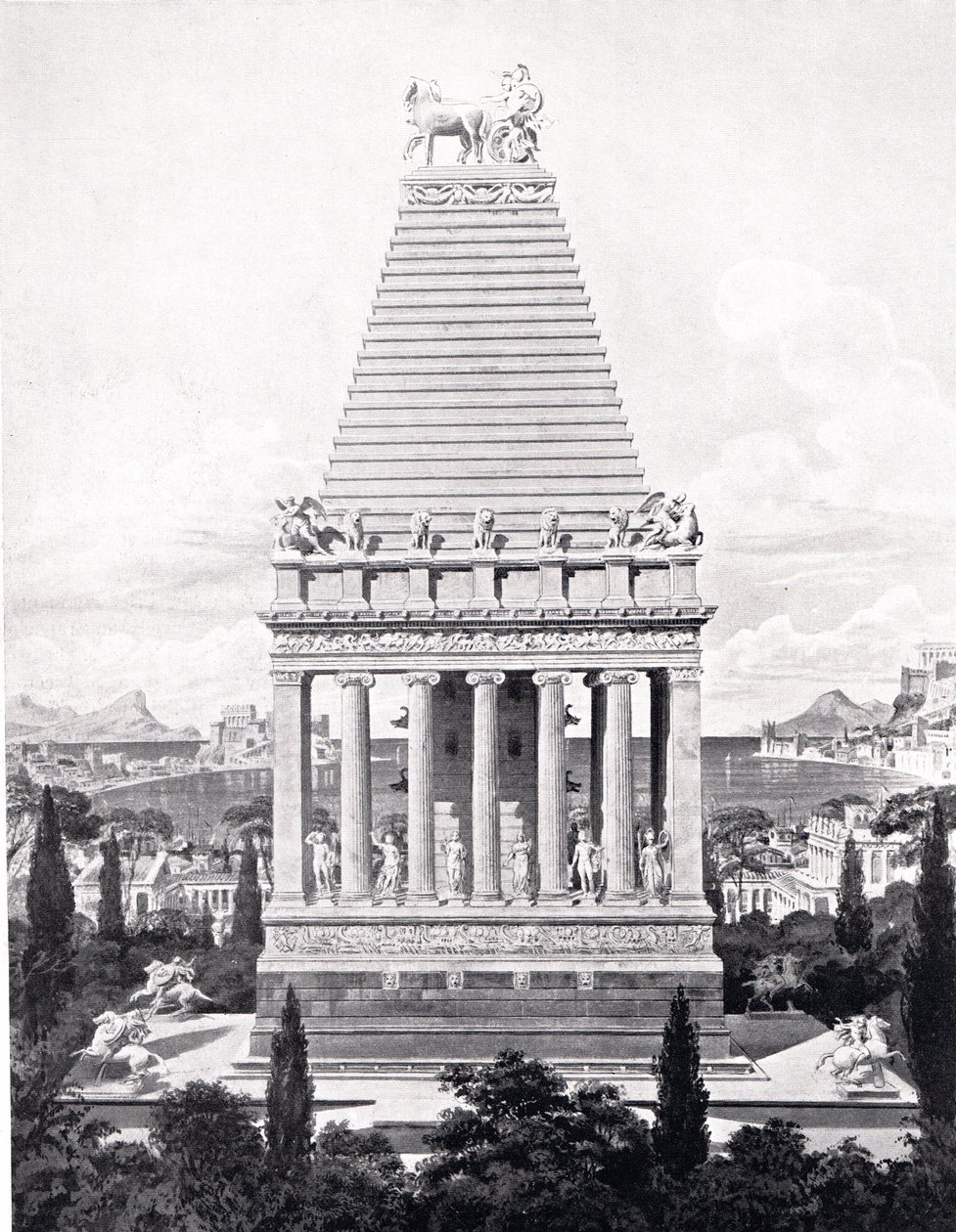 Alkuperäinen mausoleumi, kuvitus "Hutchinsonin kansakuntien historiasta" tekijältä Charles Robert Cockerell