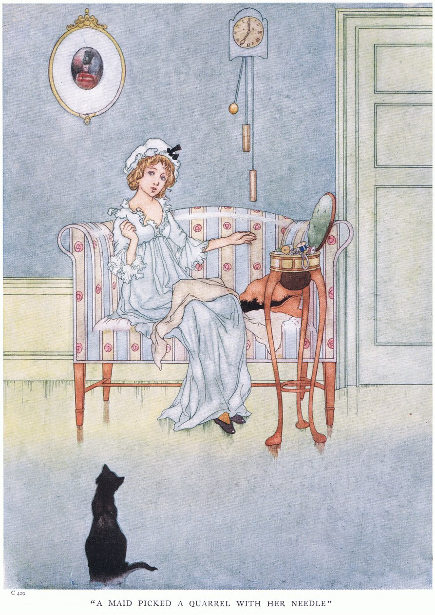 Piika riiteli neulansa kanssa, 1930-luvulla... tekijältä Charles Robinson