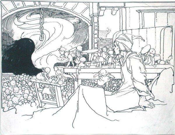 The Furious Host, kuvitus teoksesta "The True Annals of Fairyland - The Reign of the Old King", toimittanut J.M. Gibbon, julkaistu 1901 (kynä, muste ja yksivärinen akvarelli paperille) tekijältä Charles Robinson