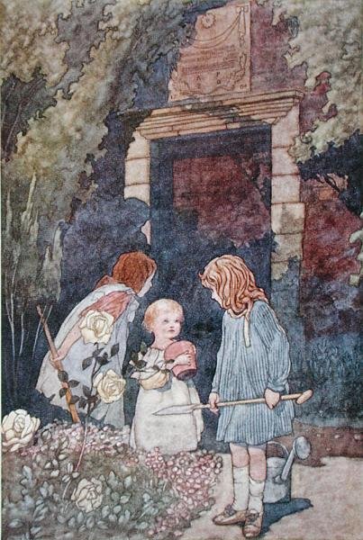 Lastenpuutarha, julkaistu 1912 (värilitho) tekijältä Charles Robinson
