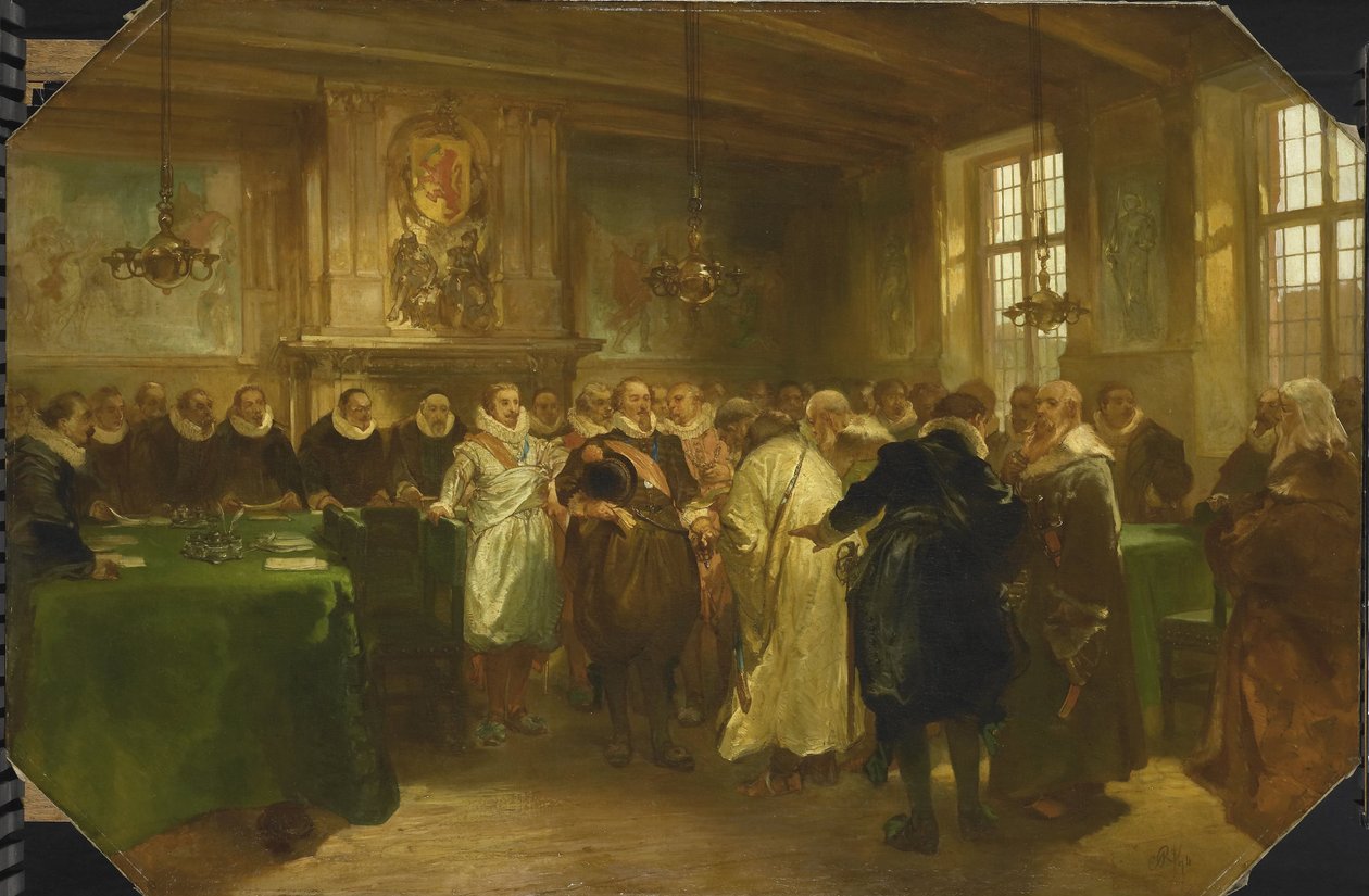 Prinssi Maurice of Orange vastaanottaa valtuuskunnan Venäjältä vuosina 1614, 1874 tekijältä Charles Rochussen