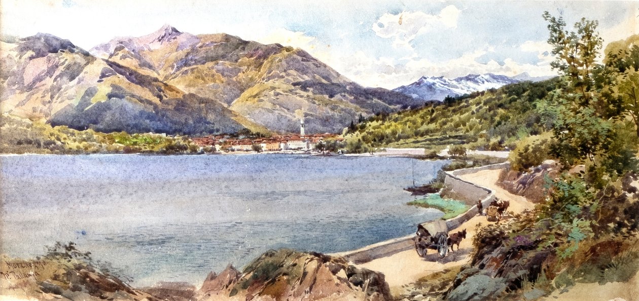 Mergozzojärvi Maggiore-järvi lähellä Pallanzaa (akvarelli) tekijältä Charles Rowbotham