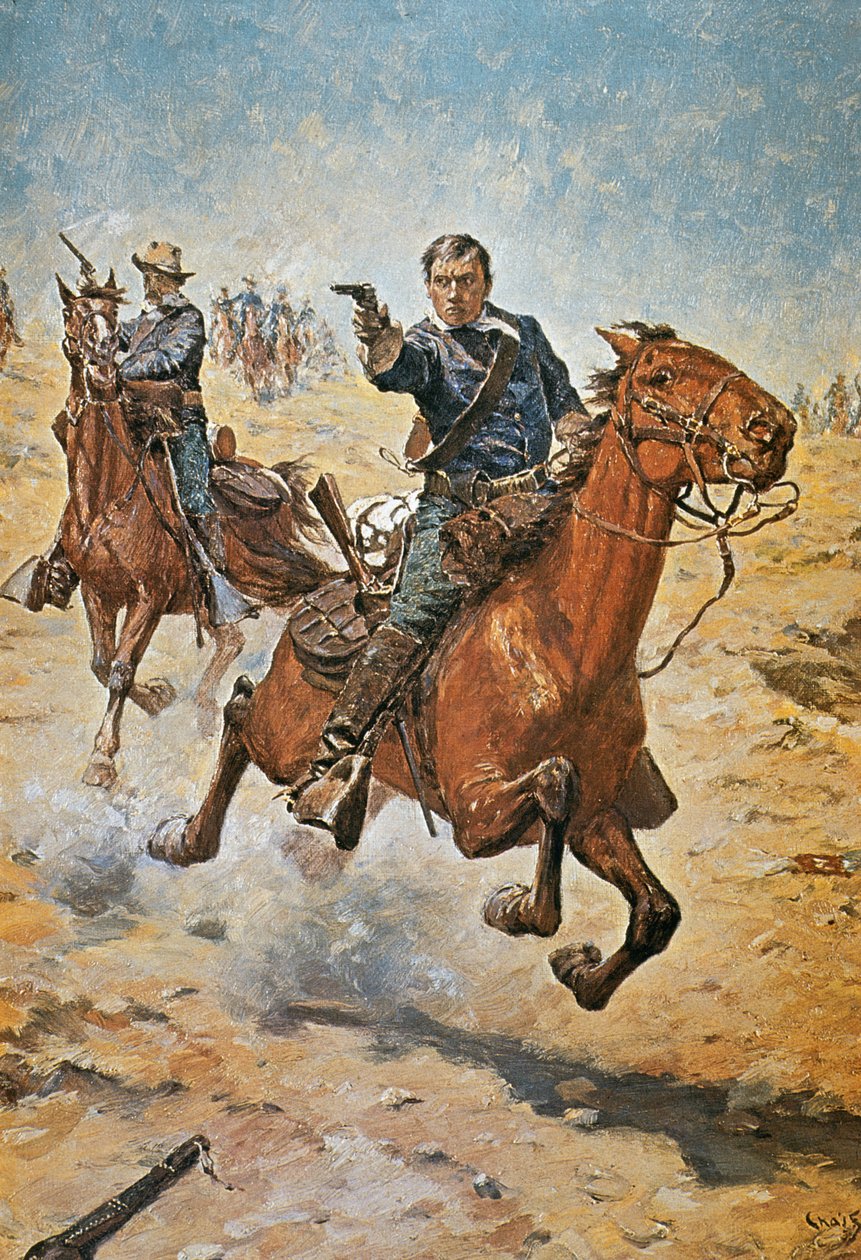 Dead Sure: Yhdysvaltain ratsuväen sotilas 1870-luvulla (värilitho) tekijältä Charles Schreyvogel
