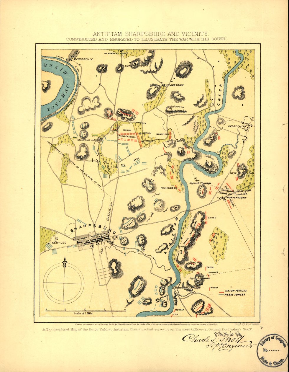 Antietam Sharpsburg ja sen ympäristö. Rakennettu ja kaiverrettu kuvitukseksi "Sodasta etelän kanssa" LOC 99447381 99447381 tekijältä Charles Sholl