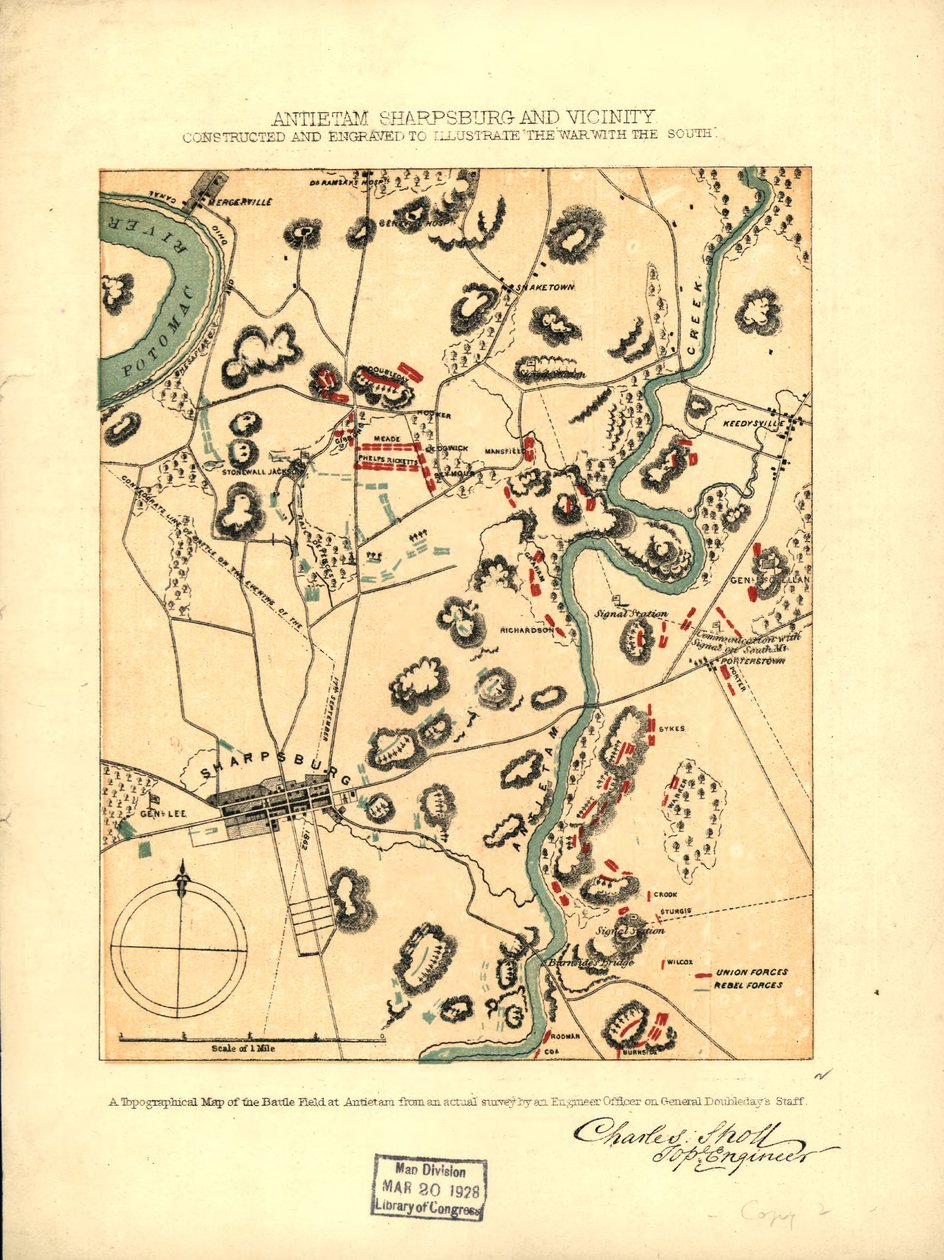 Antietam Sharpsburg ja sen ympäristö. Rakennettu ja kaiverrettu kuvitukseksi "Sodasta etelän kanssa" LOC 99466713 99466713 tekijältä Charles Sholl