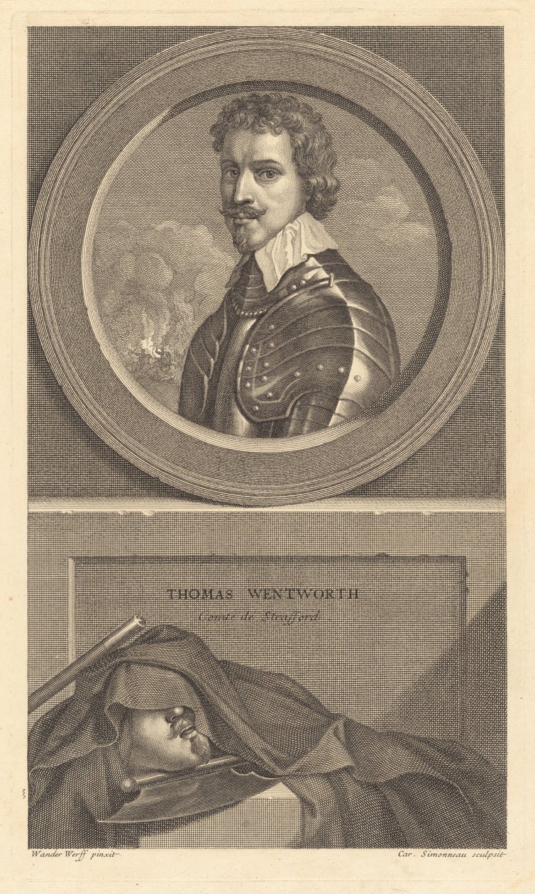 Thomas Wentworth, Earl of Strafford tekijältä Charles Simonneau after Adriaen van der Werff after Sir Anthony van Dyck