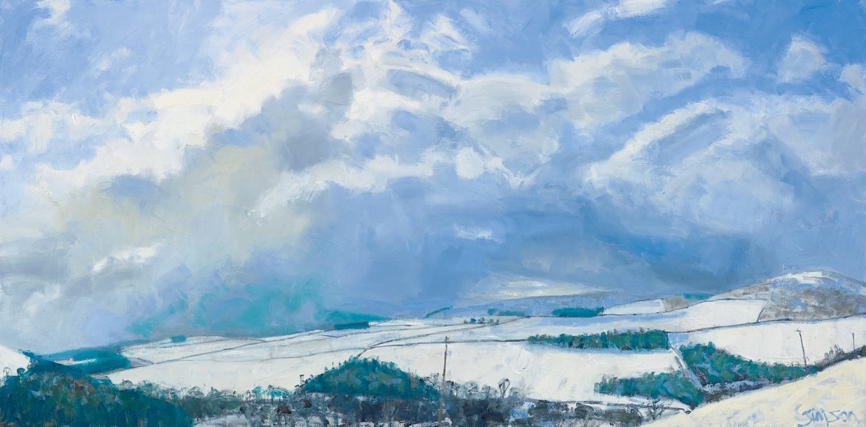 Pilvet kerääntyvät kukkuloiden yllä, 2016 (öljy kankaalle) tekijältä Charles Simpson