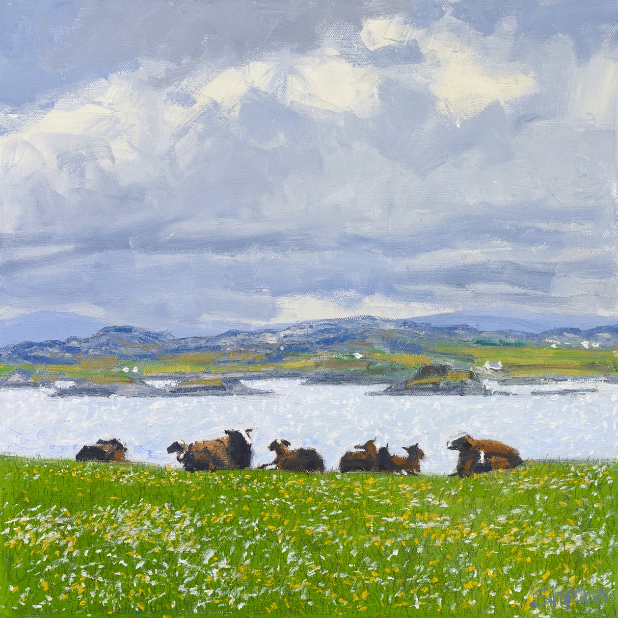 Torkuva lammas, Iona, 2015 (öljy kankaalle) tekijältä Charles Simpson