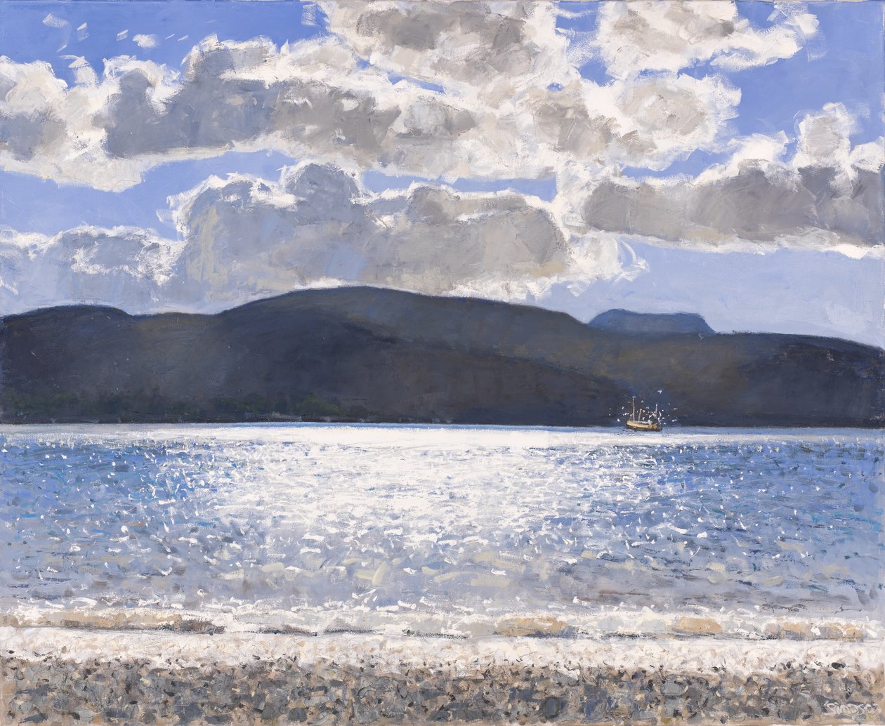 Kalastusvene, Loch Broom, 2017 (öljy kankaalle) tekijältä Charles Simpson