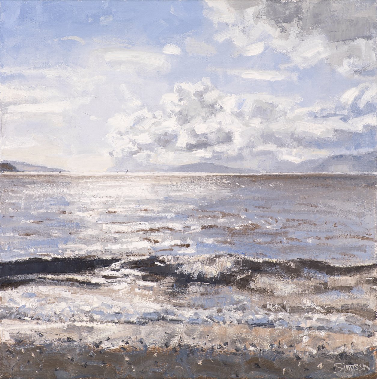 Harmaa meri, Ledaig, 2017 (öljy kankaalle) tekijältä Charles Simpson