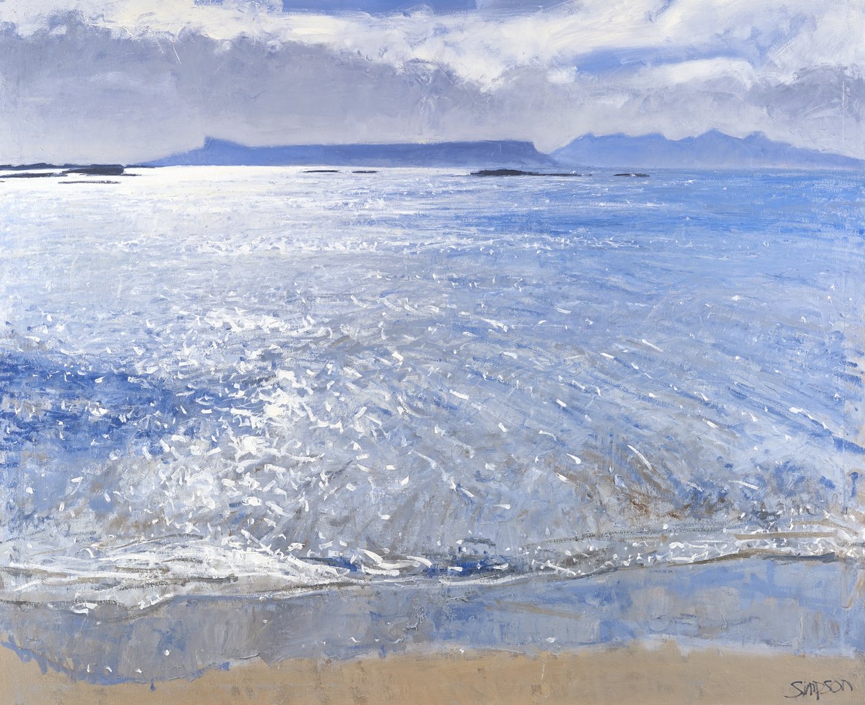 Myöhäinen iltapäivä, Eigg ja Rum, 2013 (öljy kankaalle) tekijältä Charles Simpson