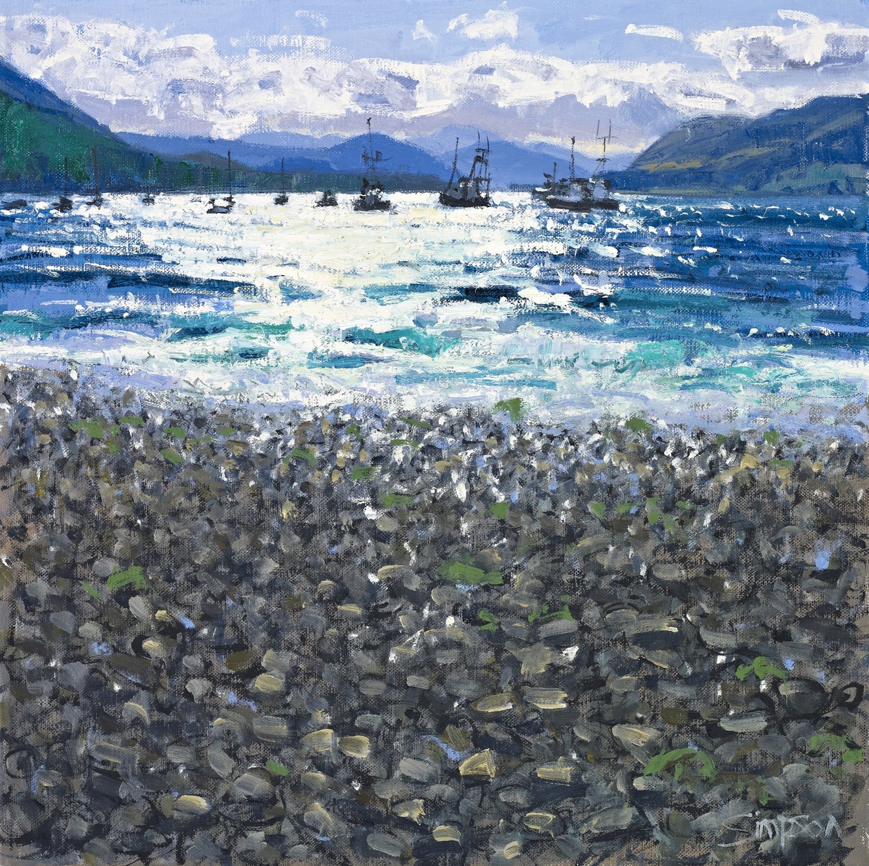 Ullapoolin ranta, 2011 (öljy kankaalle) tekijältä Charles Simpson