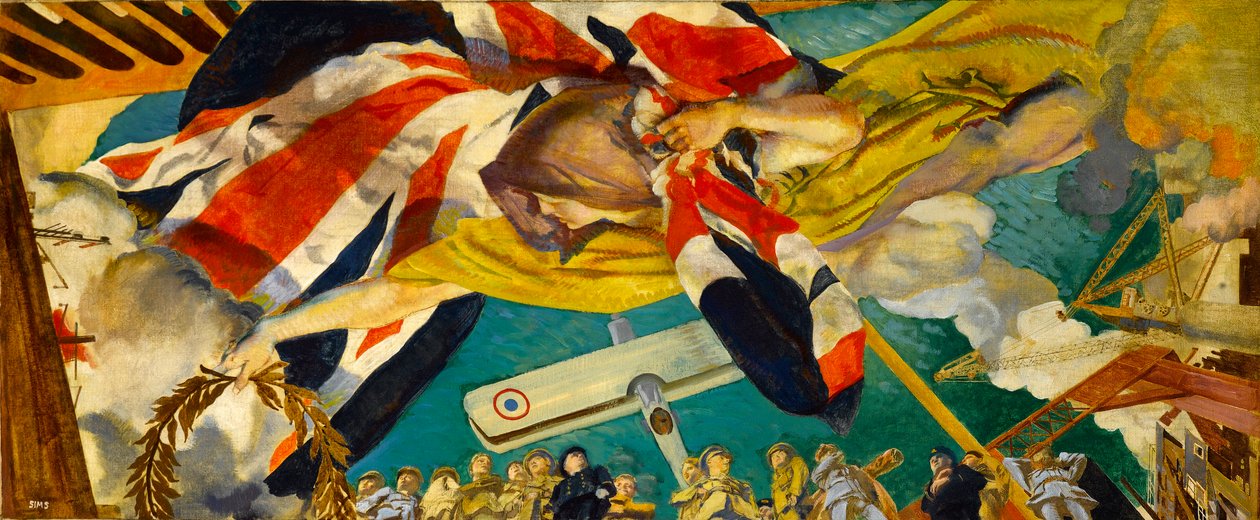 Tutkimus kattomaalausta varten Rakennusinsinöörien instituutin suuressa salissa, n. 1919 tekijältä Charles Sims