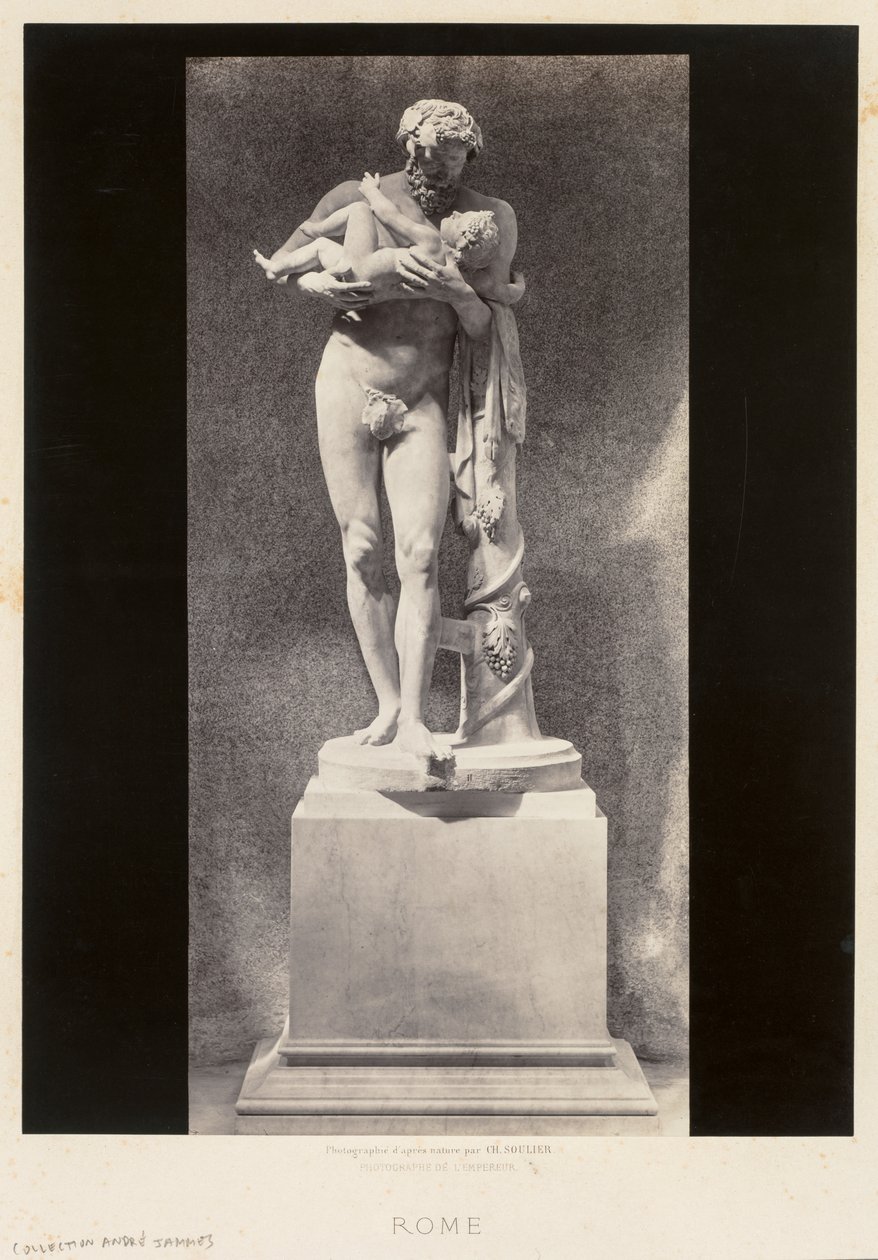 Silenus pitelee lasta Dionysosta, Louvre-museo, Pariisi, n. 1860-luku. tekijältä Charles Soulier