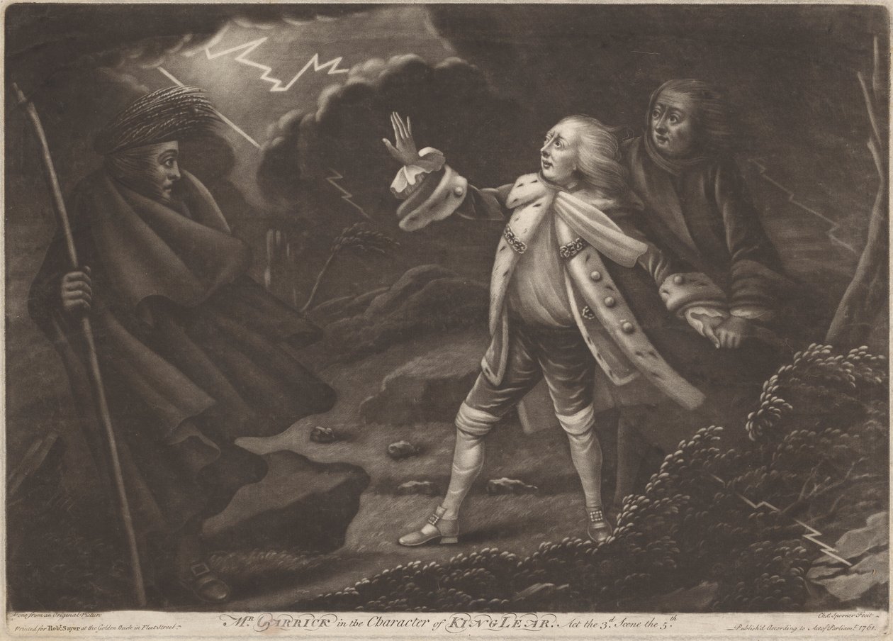 Herra Garrick kuningas Learin hahmossa - "King Lear", näytös III, kohtaus V tekijältä Charles Spooner