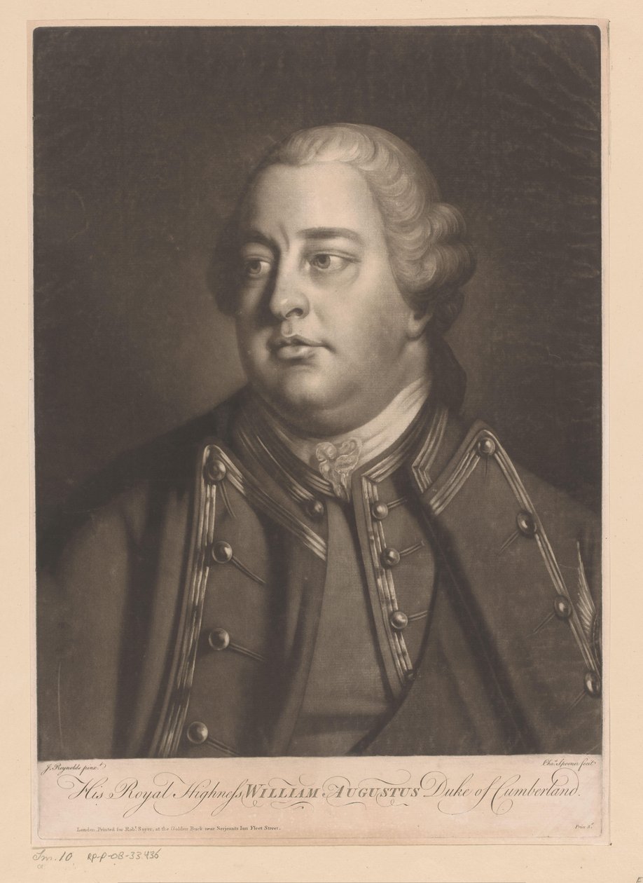 Muotokuva Willem Augustus van Cumberland Hänen kuninkaallinen korkeutensa William Augustus, Cumberlandin herttua (otsikko esineessä) tekijältä Charles Spooner