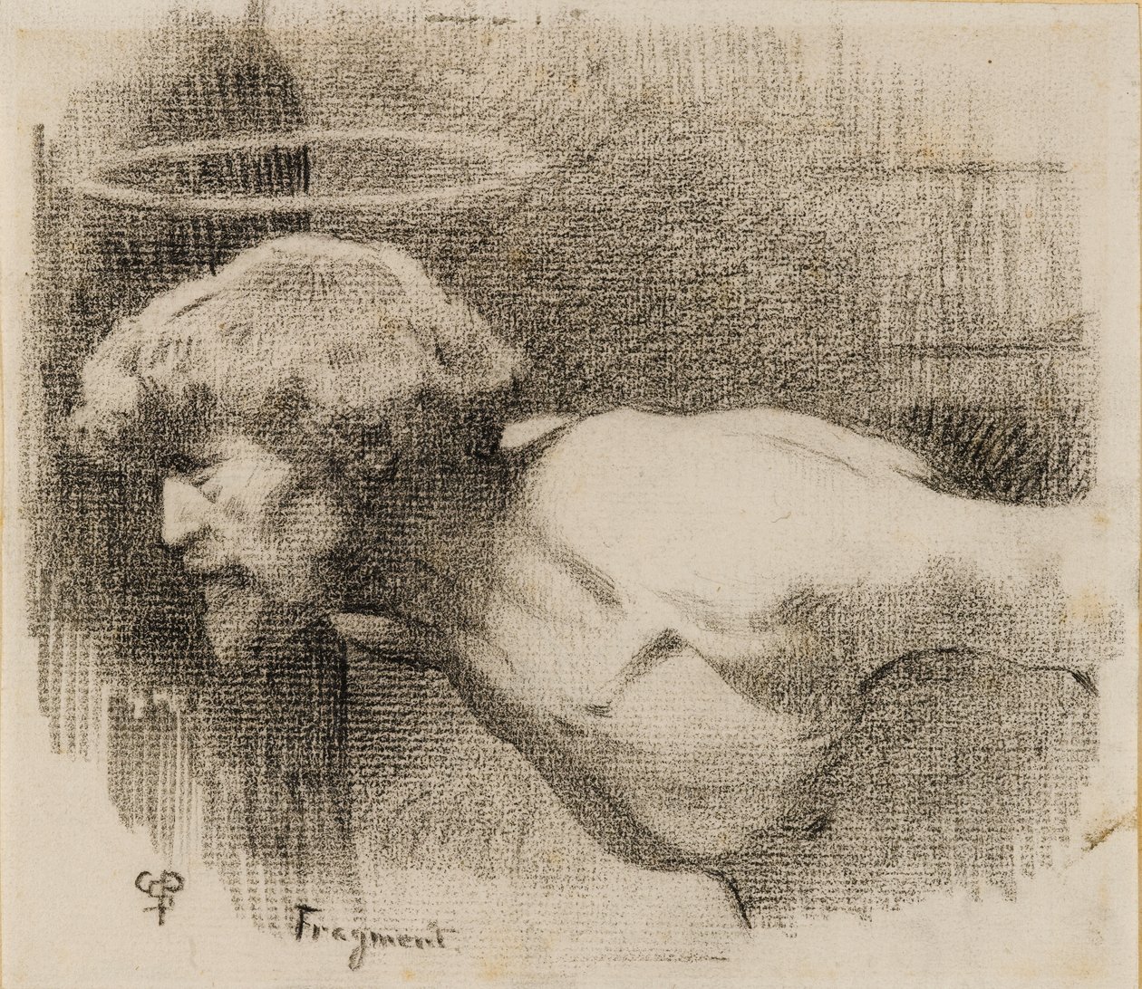 Tutkimus Pyhän Johannes Kastajan pään mestauksesta, n. 1881 (hiili paksulle kermapaperille) tekijältä Charles Sprague Pearce