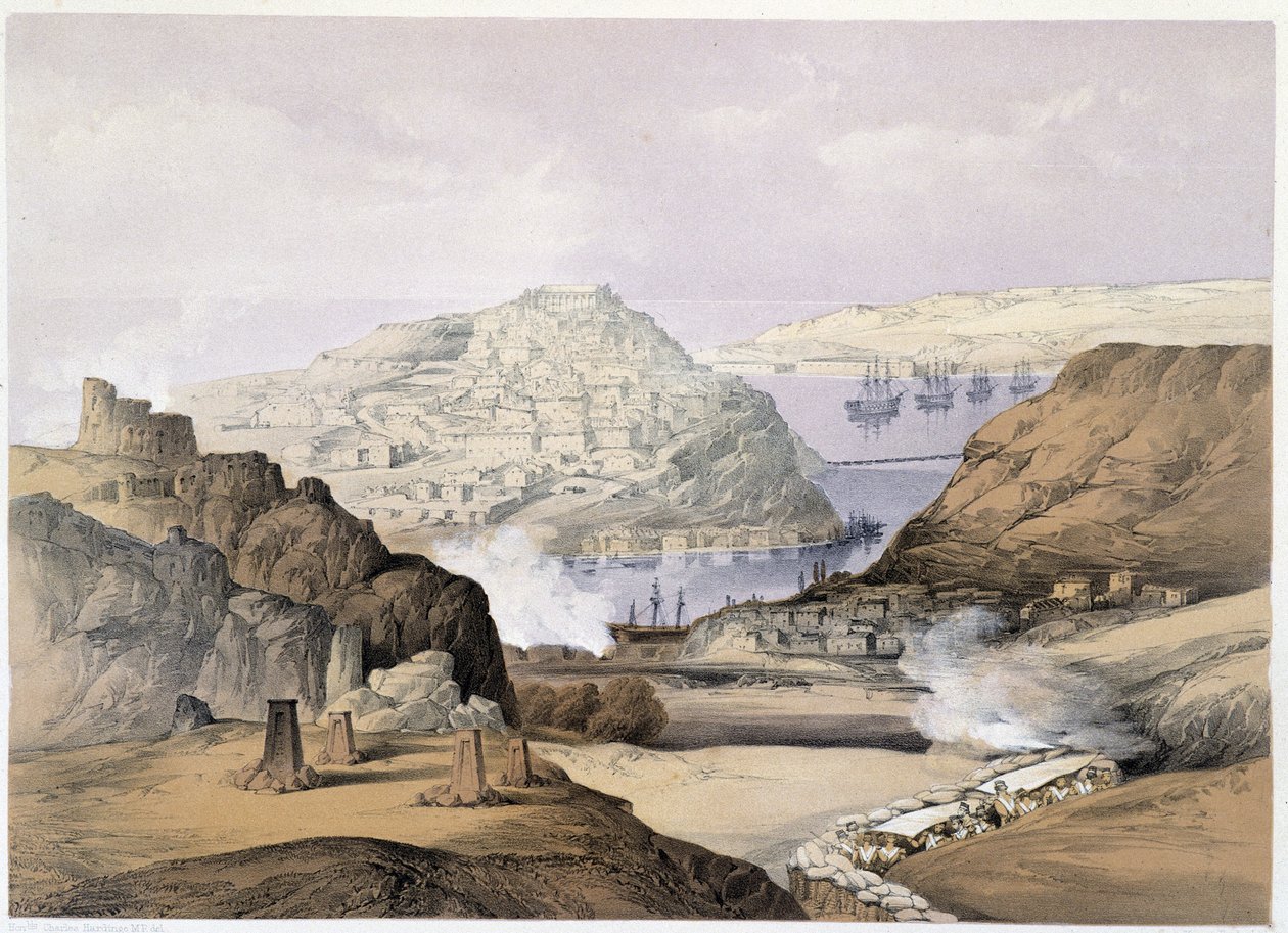 Sebastopolin kaupunki "" Sevastopolissa"", kirjoittanut Ch. Hardinge. Litho, Vincent Brooks, d. Lontoo 1855 Henry Graves. tekijältä Charles Stewart Hardinge