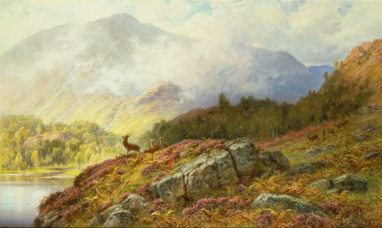Deer in a Highland Landscape (oli sobre tela)finès tekijältä Charles Stuart