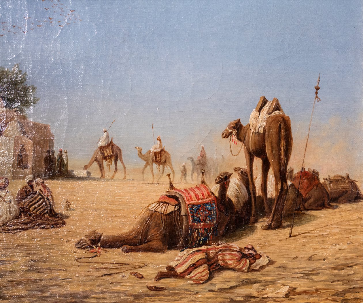 La halte des chameliers au caravanserail (öljy kankaalle) tekijältä Charles Theodore (1814-88) Frere