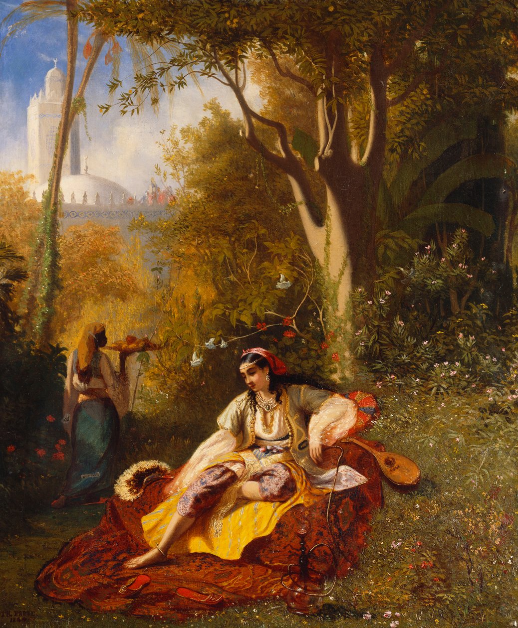 Algerialainen nainen ja hänen palvelijansa puutarhassa, 1844 tekijältä Charles Theodore Frere
