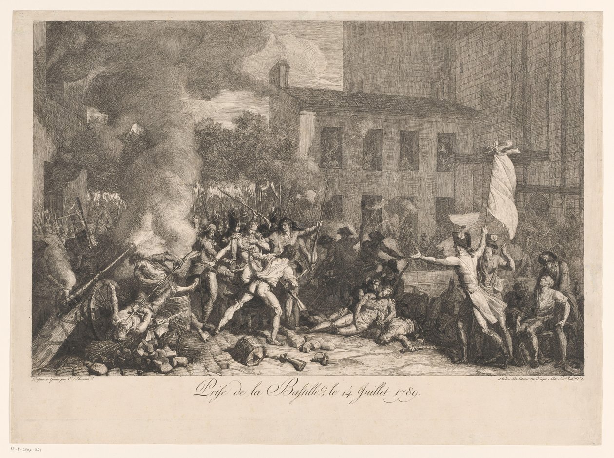 Beststorming van de Bastille, 14. heinäkuuta 1789 Bastillen myrsky, 14. heinäkuuta 1789 (otsikko esineessä) tekijältä Charles Thevenin