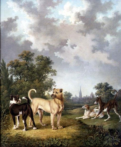 Koirat maisemassa, n. 1820 (öljy kankaalle) tekijältä Charles Towne