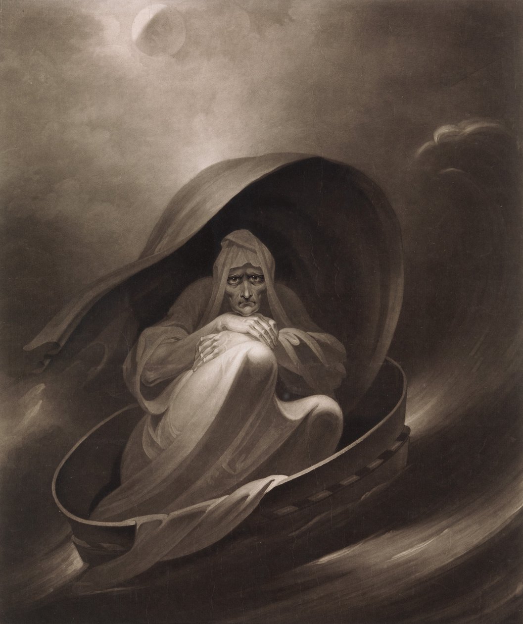 Una bruixa navegant a Alep en un garbell, 1 de desembre de 1807. finlandès tekijältä Charles Turner