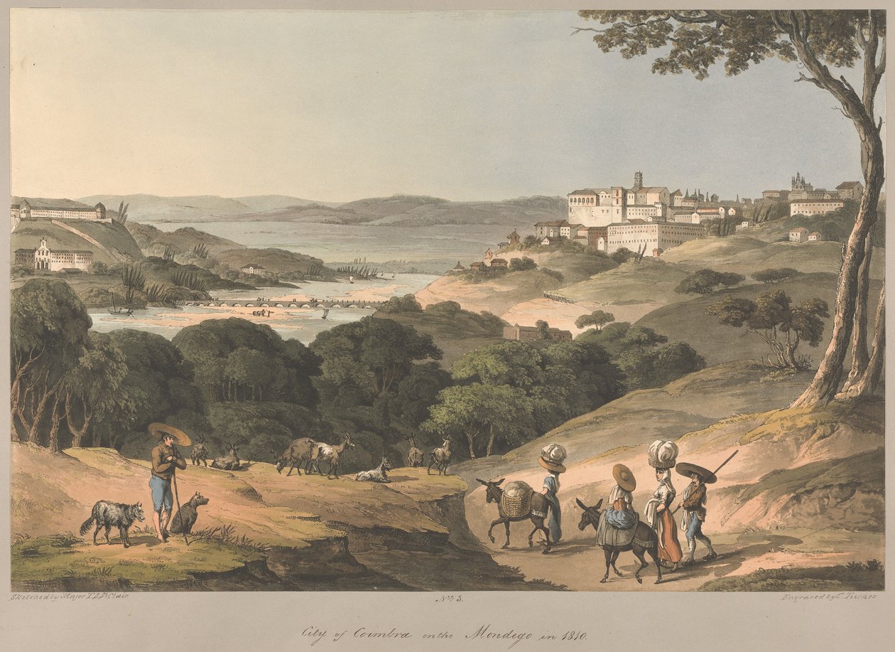 Nro 3  Coimbran kaupunki Mondego-joen varrella vuonna 1810 tekijältä Charles Turner
