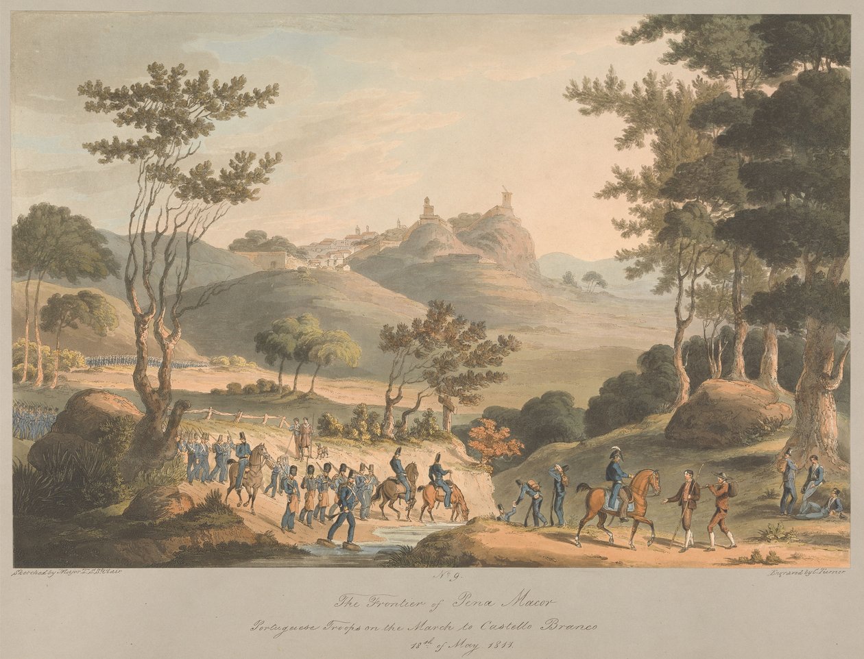 Nro 9: Pina Macorin raja-alue. Portugalilaiset joukot marssilla kohti Costello Brancoa, 18. toukokuuta 1811 tekijältä Charles Turner