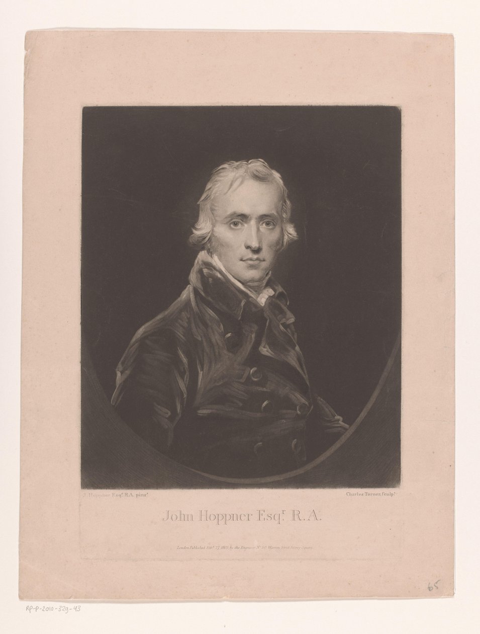 Portree van John Hoppner John Hoppner Esqr. R.A. (otsikko esineessä) tekijältä Charles Turner