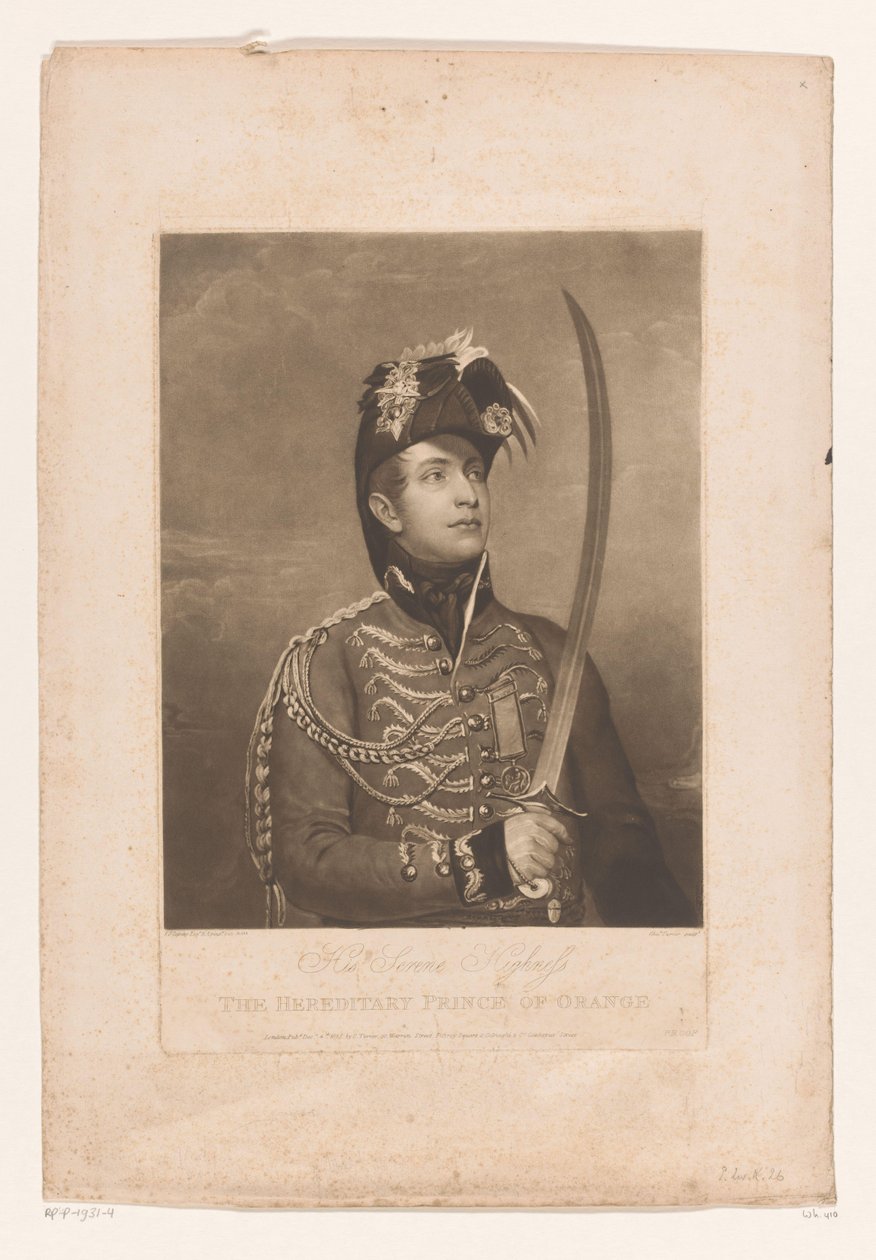 Portret van Willem II, Koning der Nederlanden Hänen rauhallinen korkeutensa Oranssin perinnöllinen prinssi (otsikko esineessä) tekijältä Charles Turner